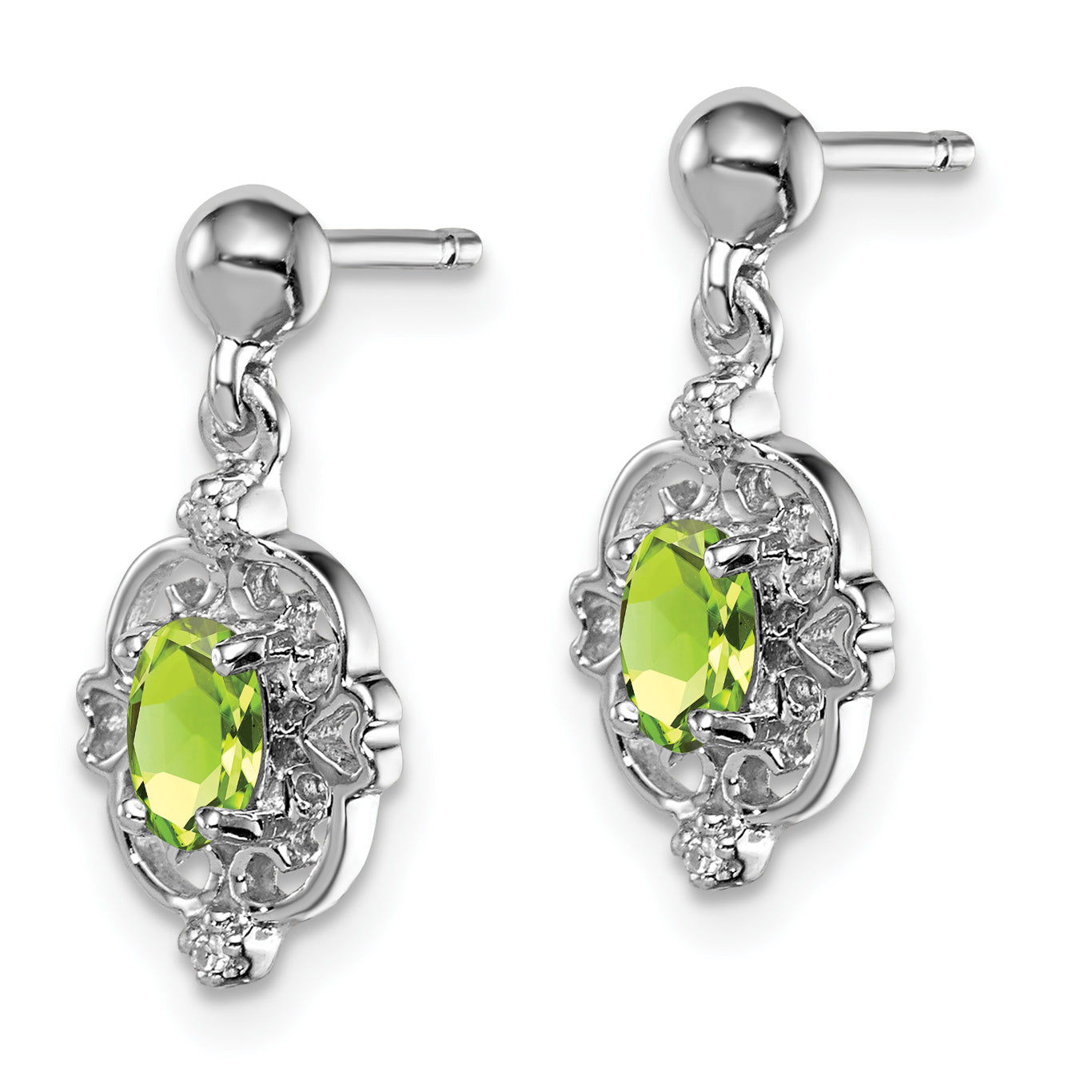 Sophia Jewelers Sterling Silver Peridot Diamond Drop Earrings Rhodium Plated Secondary image