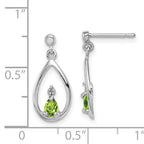 Sterling Silver 925 Rhodium-Plated Peridot and Diamond Drop Earrings  Polished Pear Cut