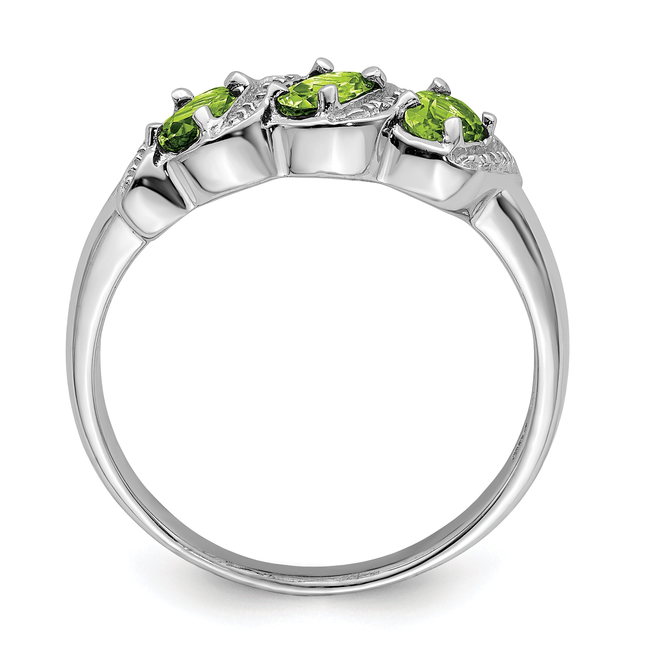 Sterling Silver Rhodium 3 Stone Peridot & Diamond Ring Secondary image