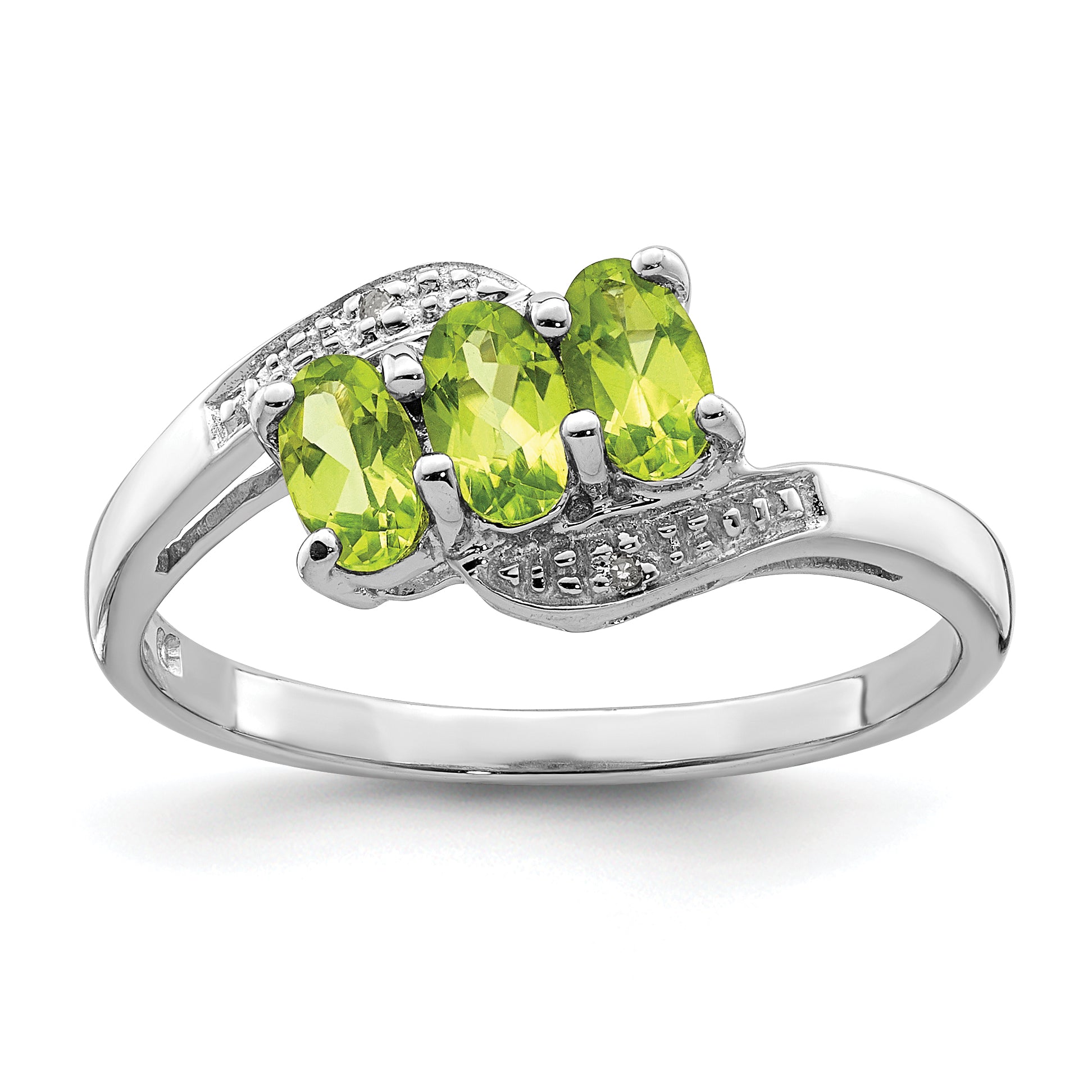 Sterling Silver Rhodium Peridot & Diamond Ring Main image