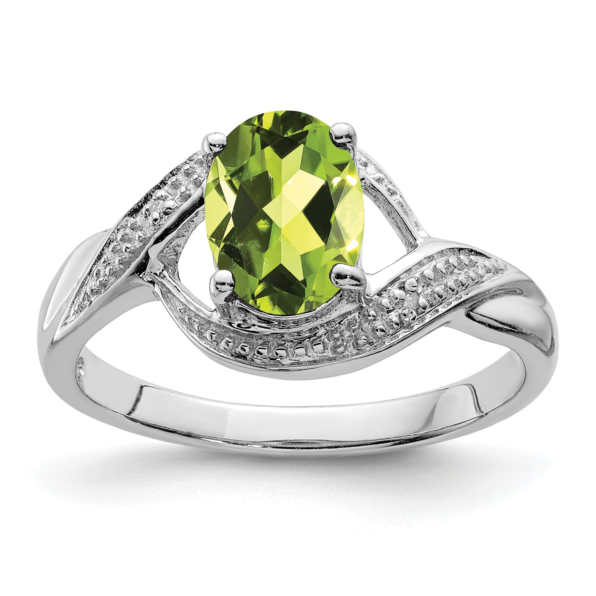 Sterling Silver Rhodium Peridot & Diamond Ring Main image