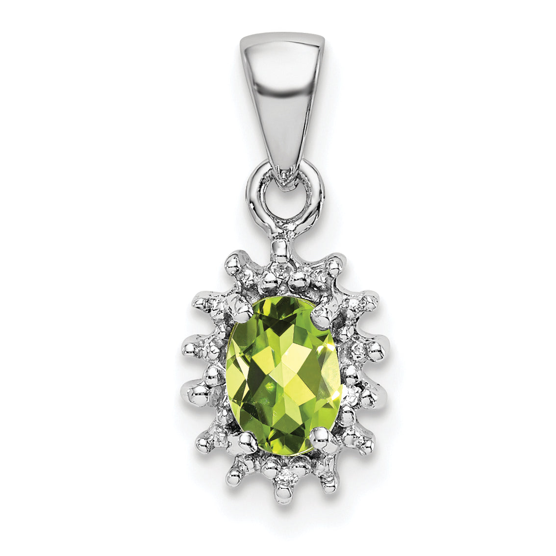 Sterling Silver Rhodium Plated Peridot and Diamond Pendant Main image