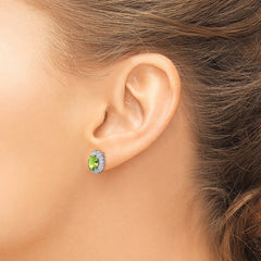 Sterling Silver Rhodium-plated Peridot and Diamond Post Earrings