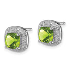 Sterling Silver 925 Peridot and Diamond Button Earrings, Rhodium Plated