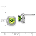 Sterling Silver 925 Peridot and Diamond Button Earrings, Rhodium Plated