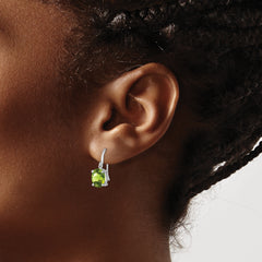 Sterling Silver Peridot Drop Earrings with Rhodium Plating and French Wire