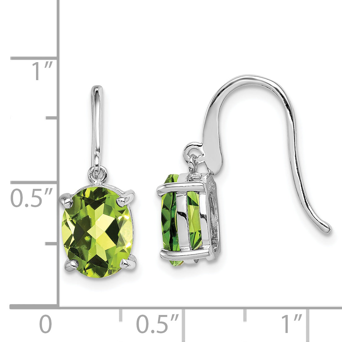 Sterling Silver Peridot Drop Earrings with Rhodium Plating and French Wire