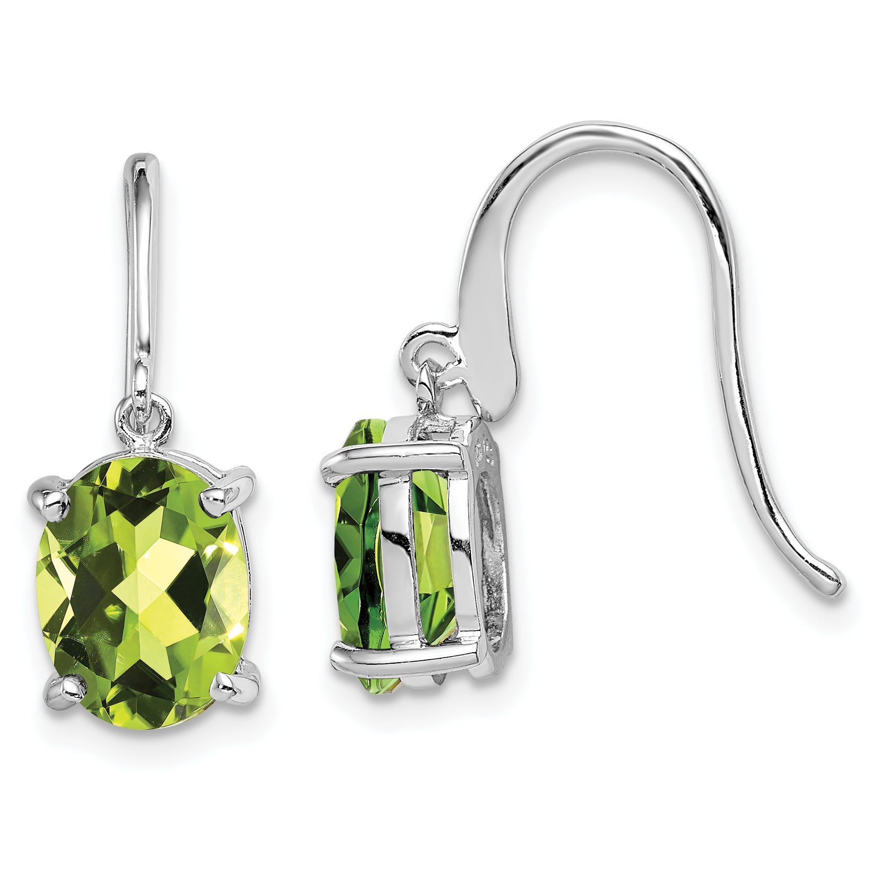 Sterling Silver Rhodium Plated Peridot Wire Earrings Main image