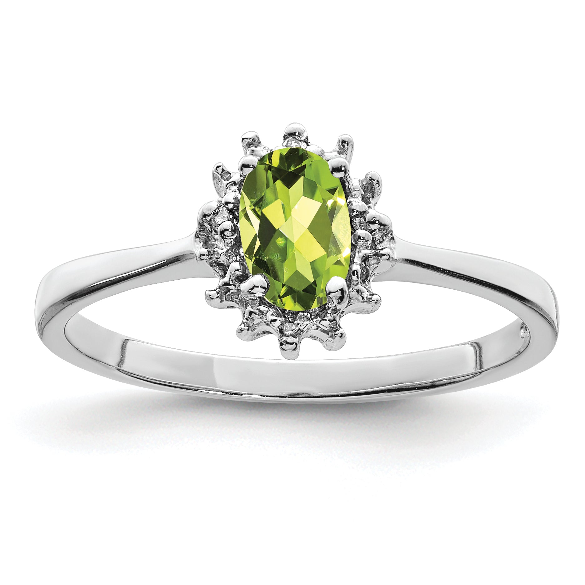 Sterling Silver Rhodium Peridot Diamond Ring Main image
