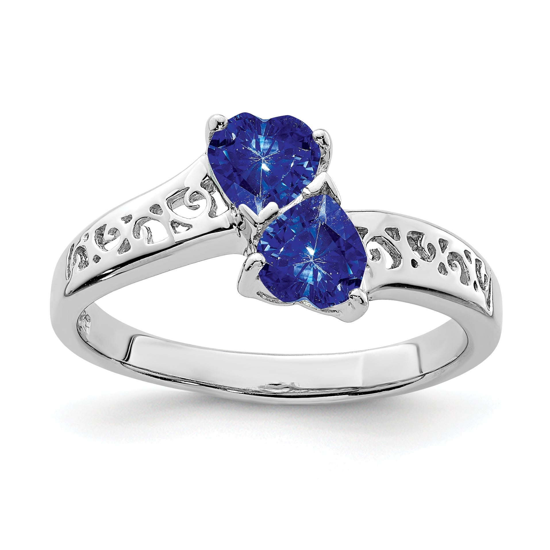 Sterling Silver Rhodium-plated Dark Sapphire Heart Ring Main image