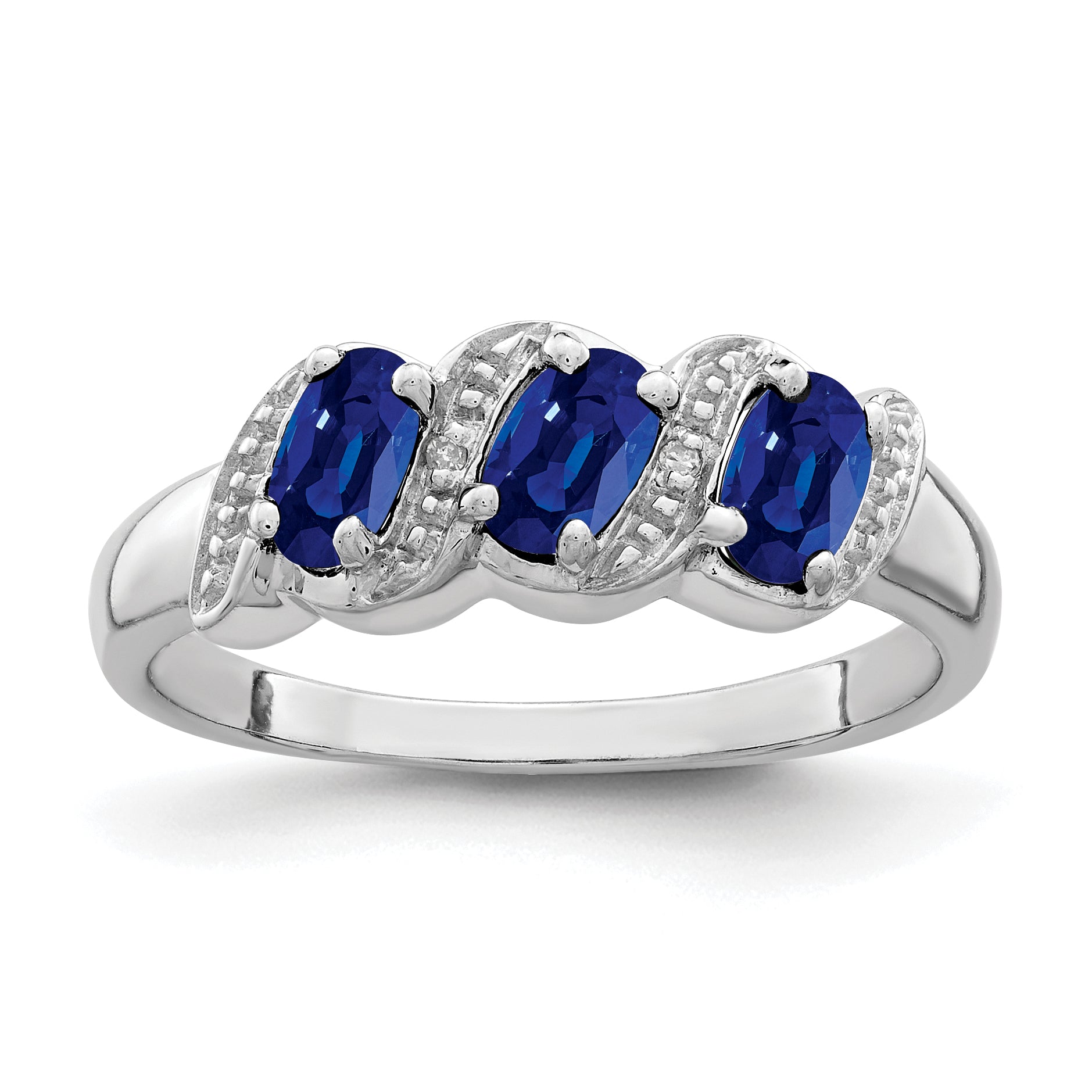 Sterling Silver Rhodium-plated Sapphire & Diamond Ring Main image