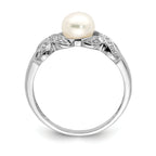 Sterling Silver Rhodium 6mm Fresh Water Cultured Button Pearl Ring
