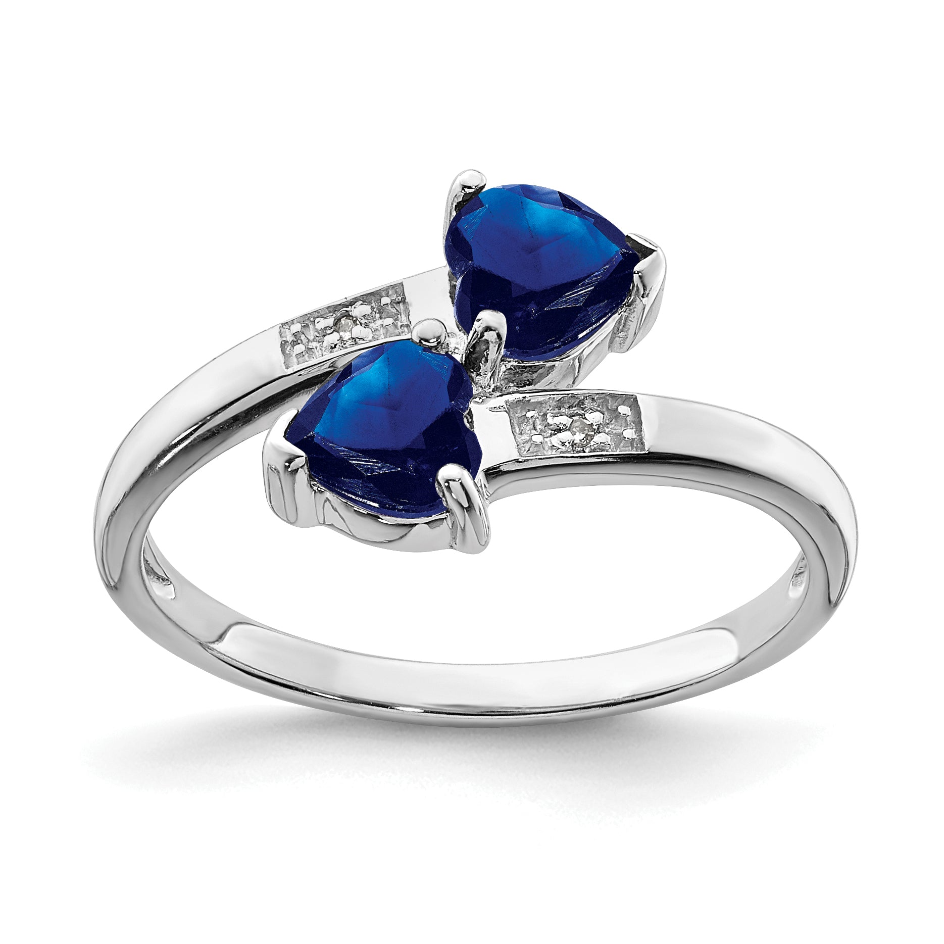 Sterling Silver Rhodium-plated Dark Sapphire & Diamond Heart Ring Main image