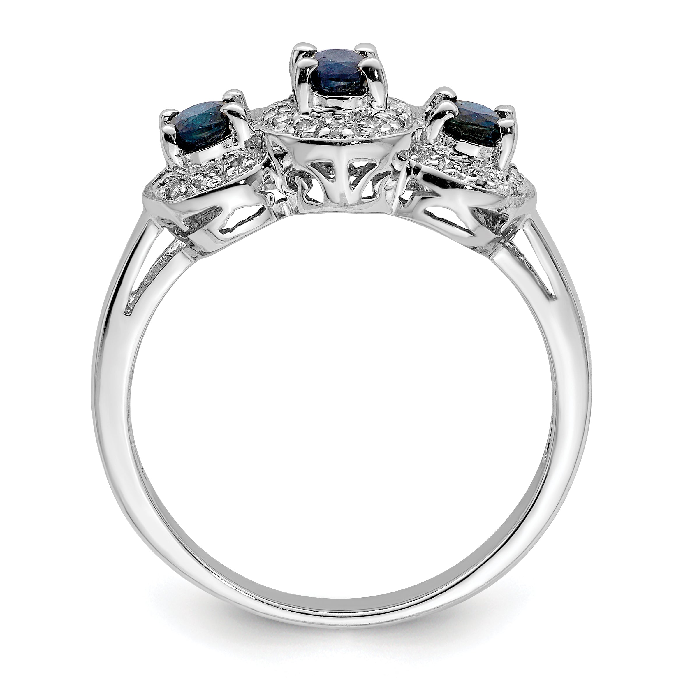 Sterling Silver Rhodium-plated Sapphire & Diamond Ring Secondary image