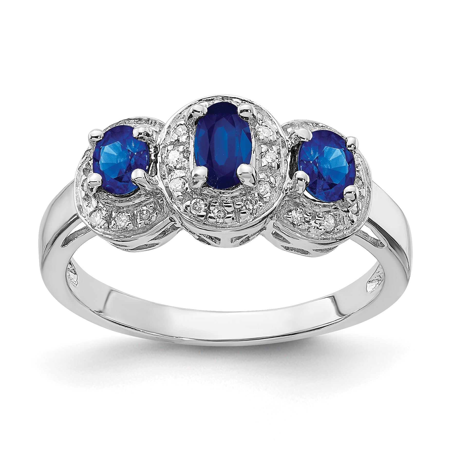 Sterling Silver Rhodium-plated Sapphire & Diamond Ring Main image