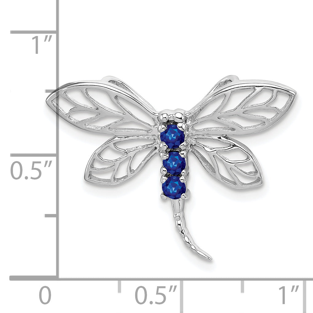 Sterling Silver Rhodium Sapphire Dragonfly Pendant
