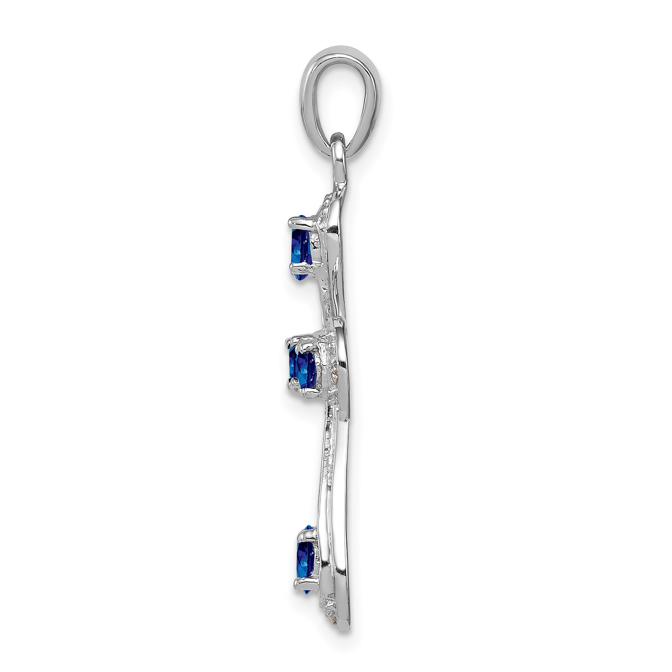 Sterling Silver Rhodium Dark Sapphire & Diamond Cross Pendant Secondary image