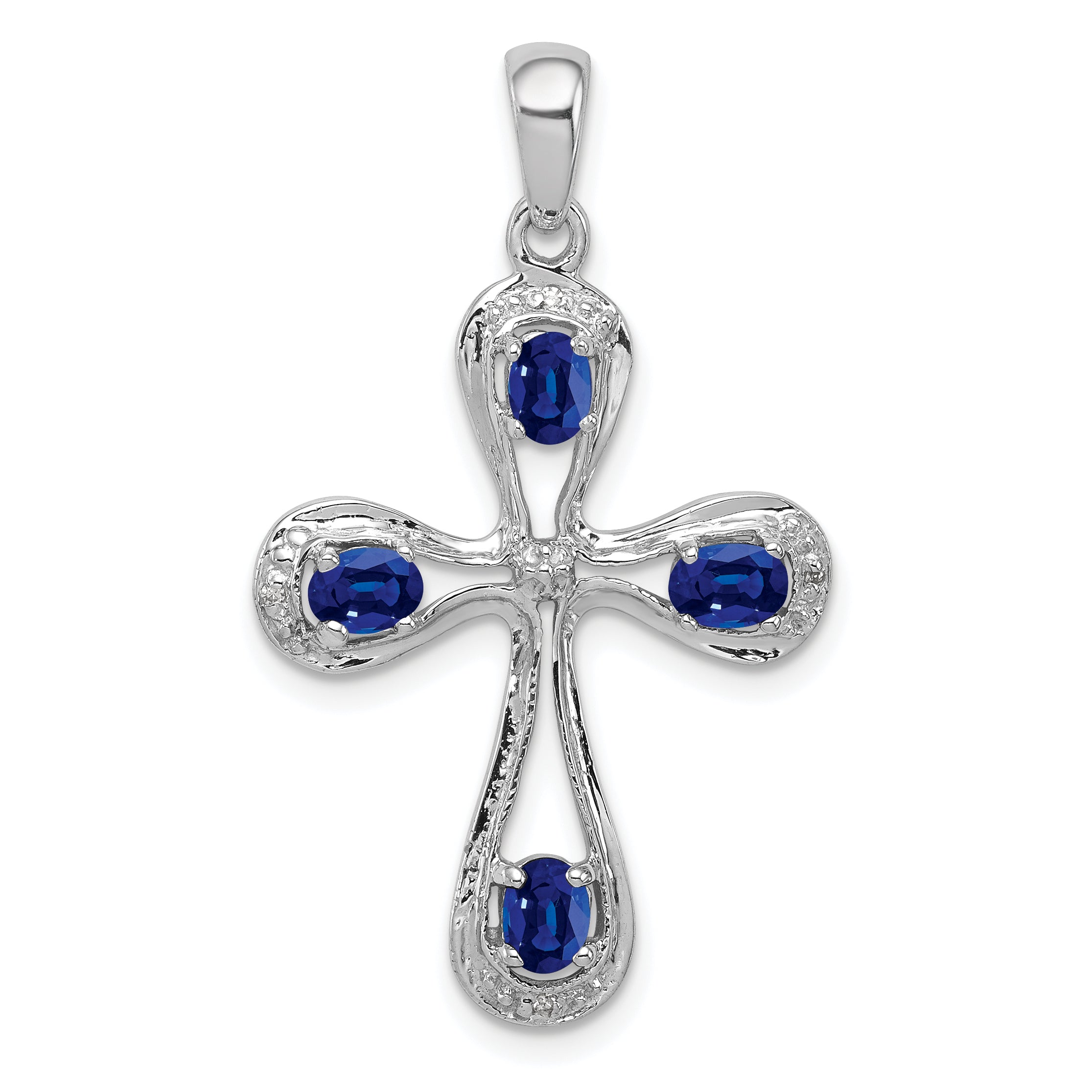Sterling Silver Rhodium Dark Sapphire & Diamond Cross Pendant Main image
