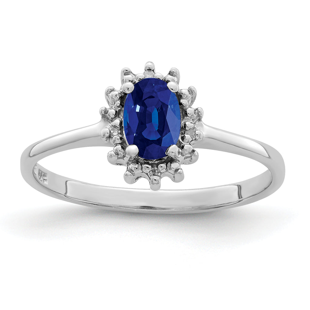 Sterling Silver Rhodium-plated Sapphire Diamond Ring