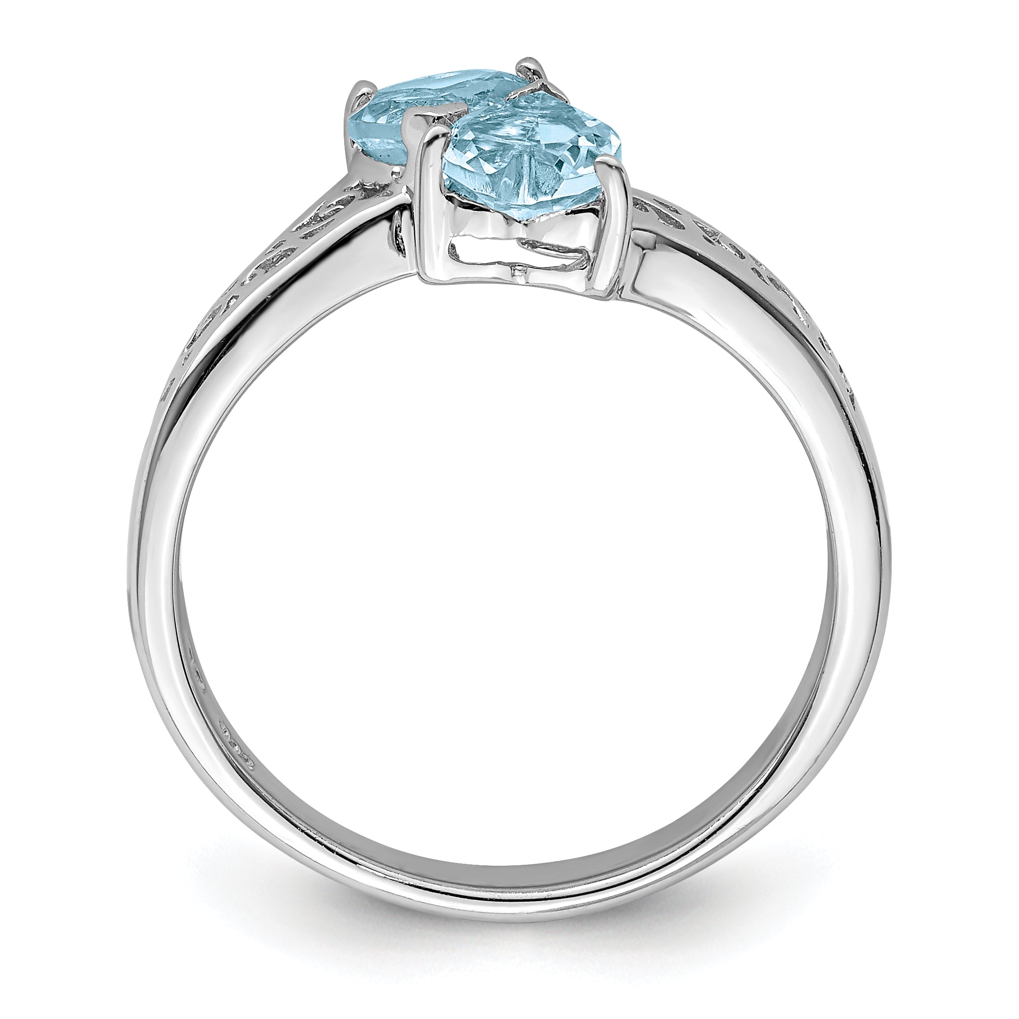 Sterling Silver Rhodium Aqua Heart Ring Secondary image