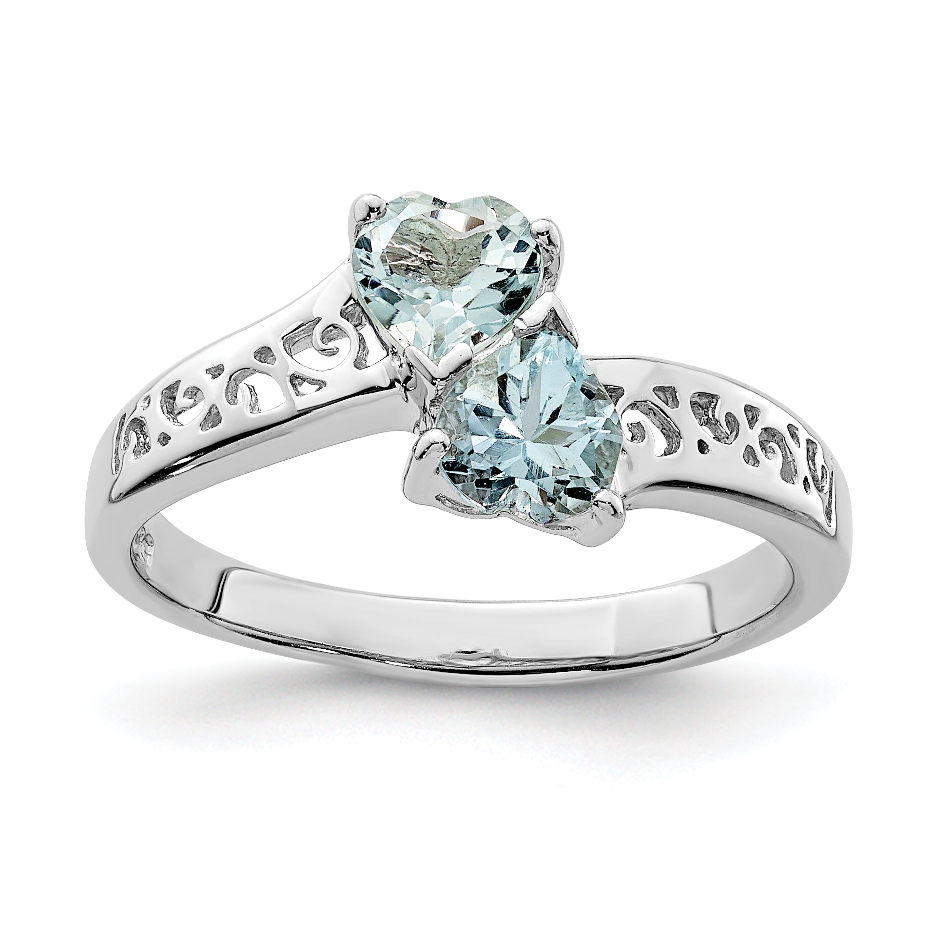 Sterling Silver Rhodium Aqua Heart Ring Main image