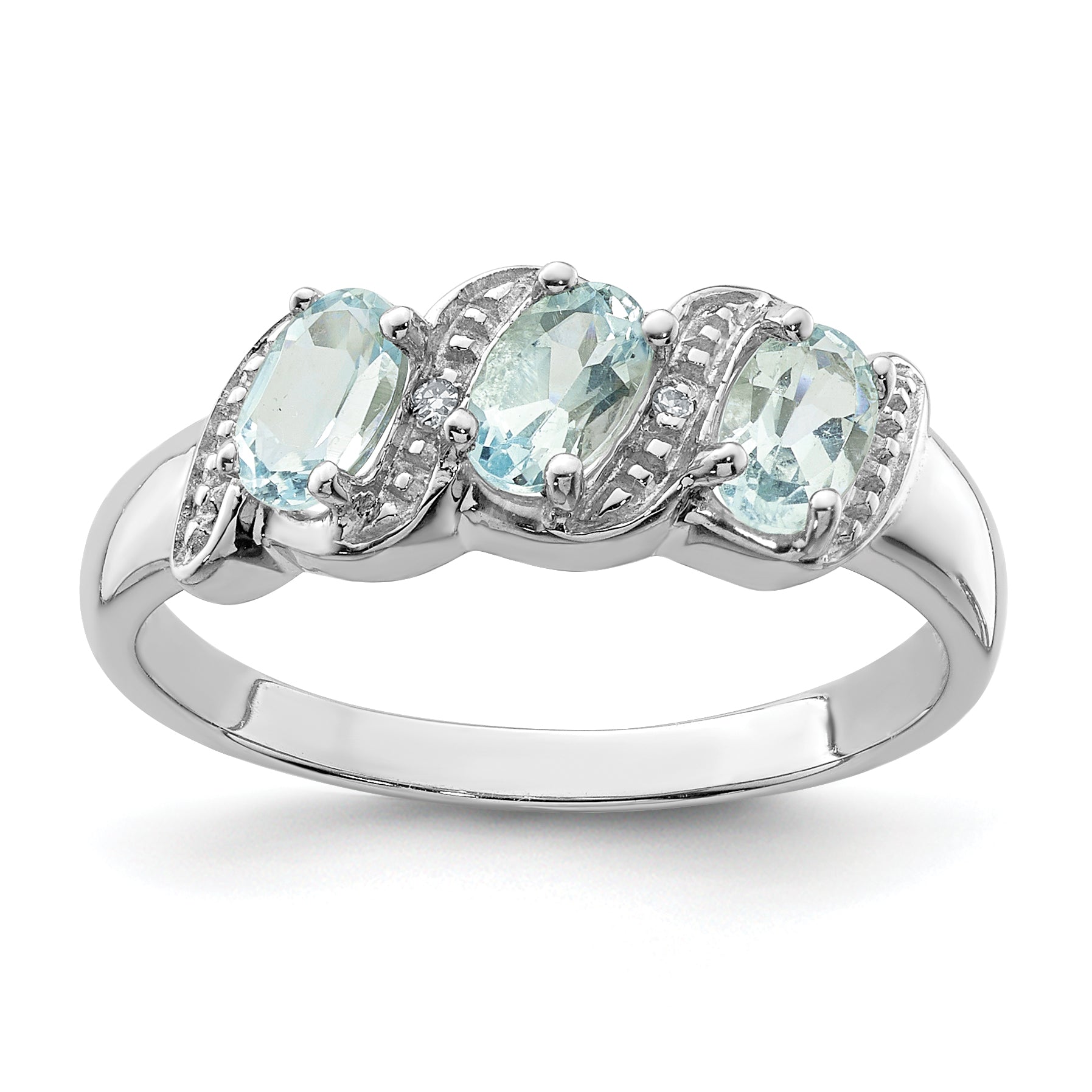 Sterling Silver Rhodium Aqua & Diamond Ring Main image