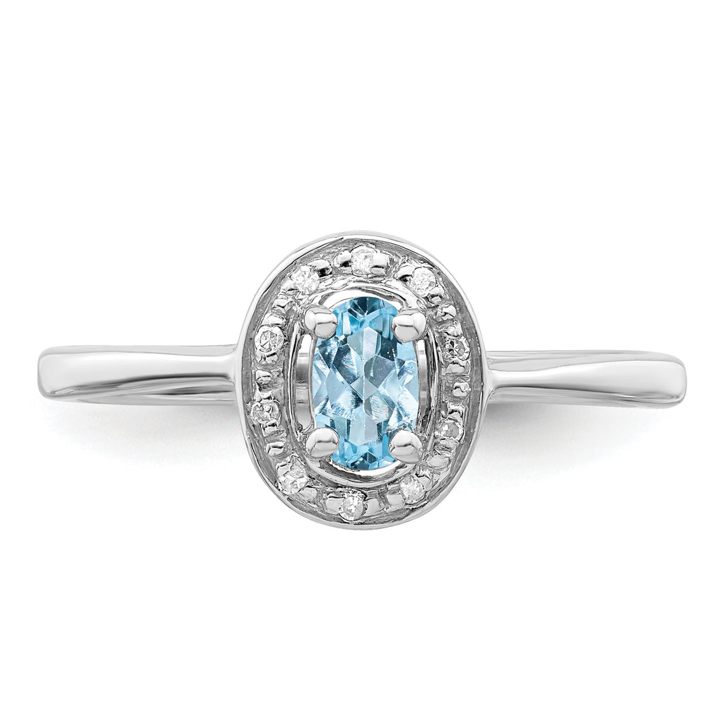 Sterling Silver Rhodium Aqua & Diamond Ring