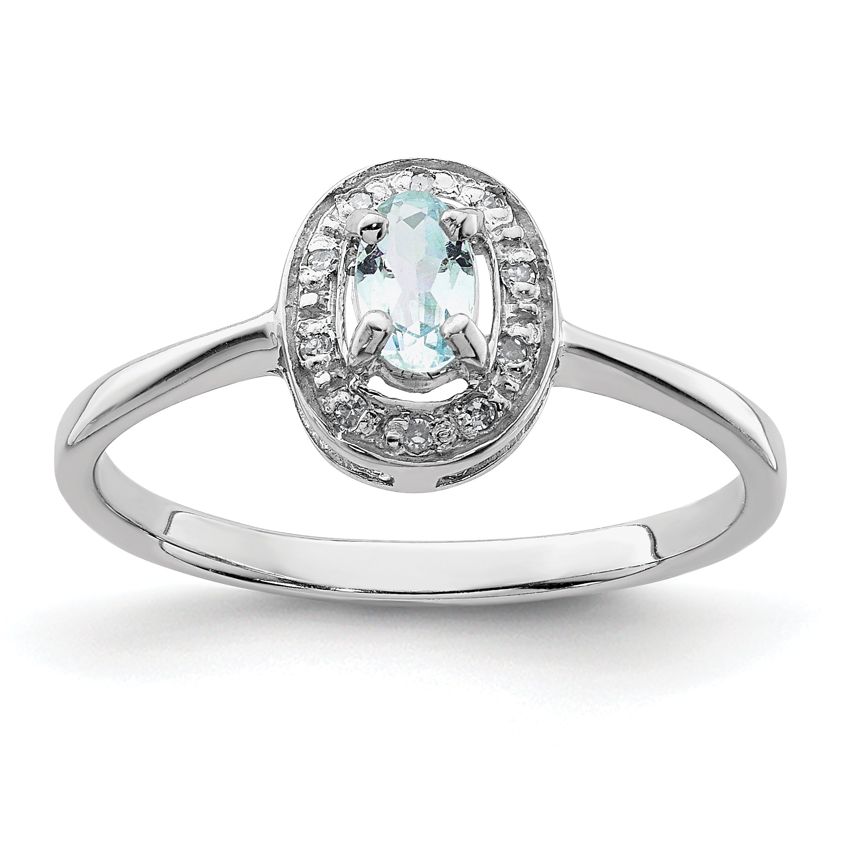 Sterling Silver Rhodium Aqua & Diamond Ring Main image