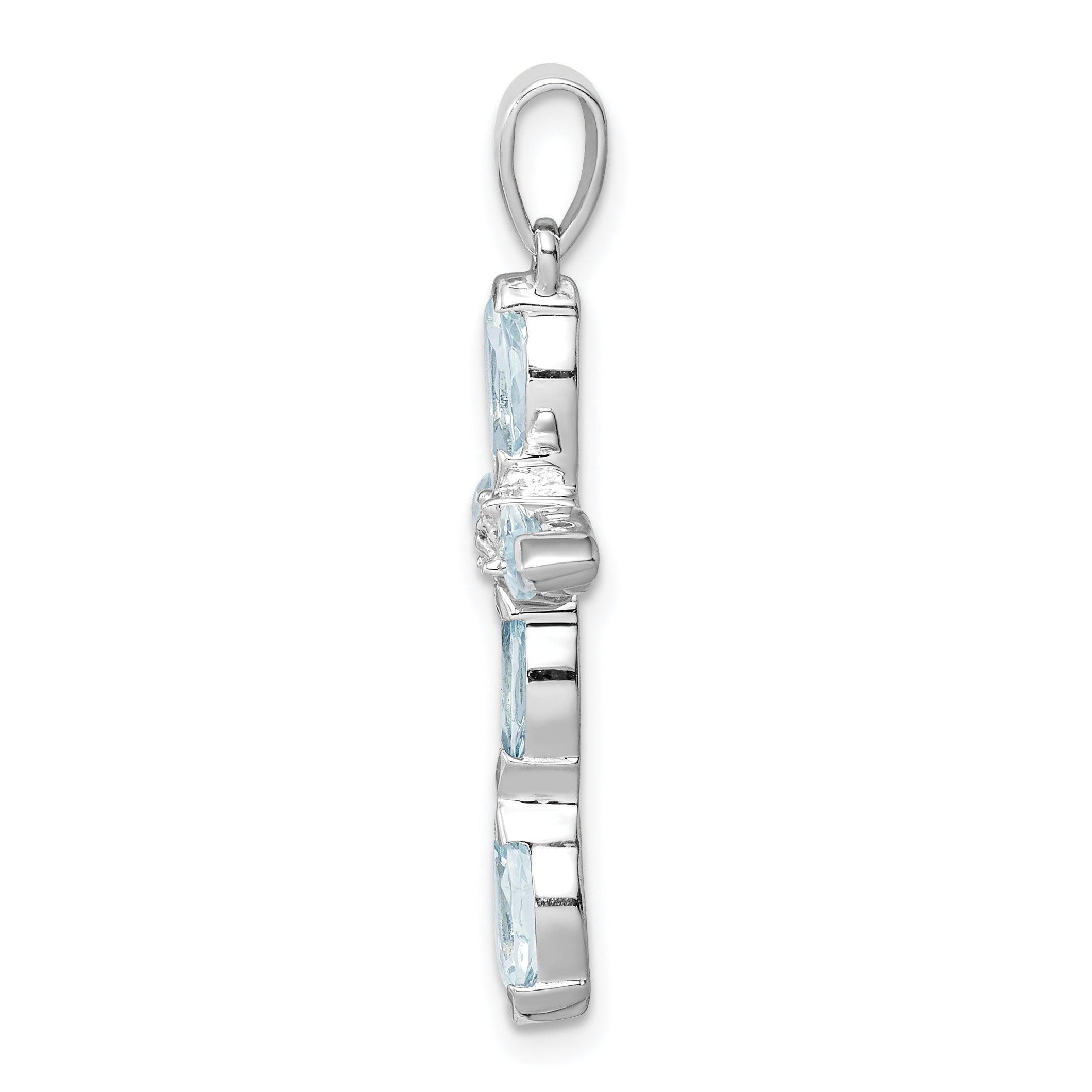 Sterling Silver Rhodium Aqua & Diamond Cross Pendant Secondary image