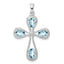 Sterling Silver Rhodium-plated Aquamarine & Diamond Cross Pendant