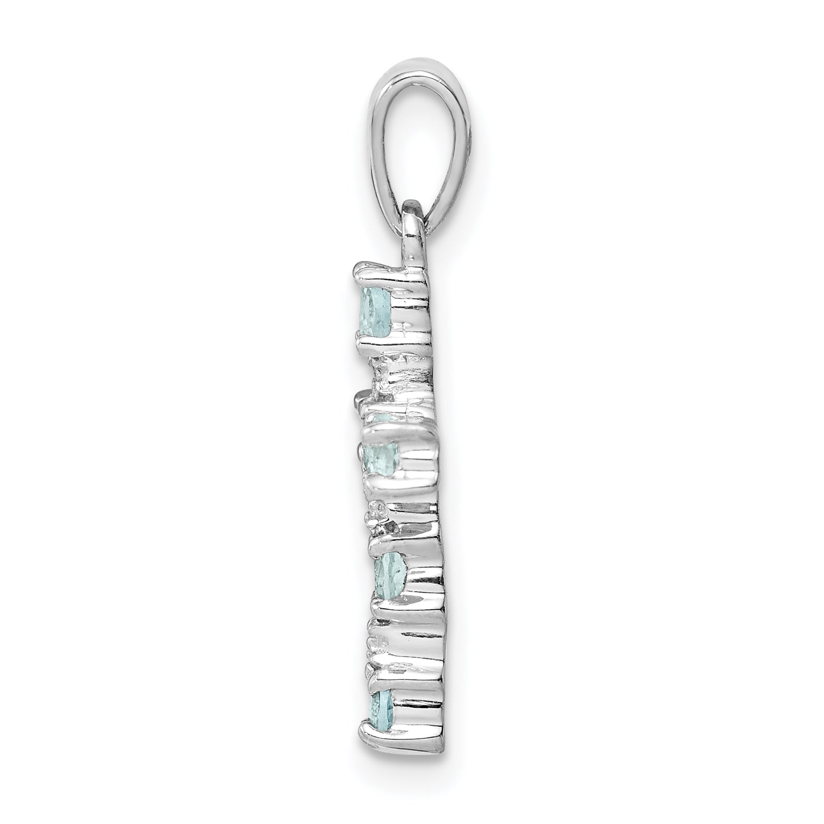 Sterling Silver Rhodium-plated Aquamarine & Diamond Accent Cross Pendant Secondary image