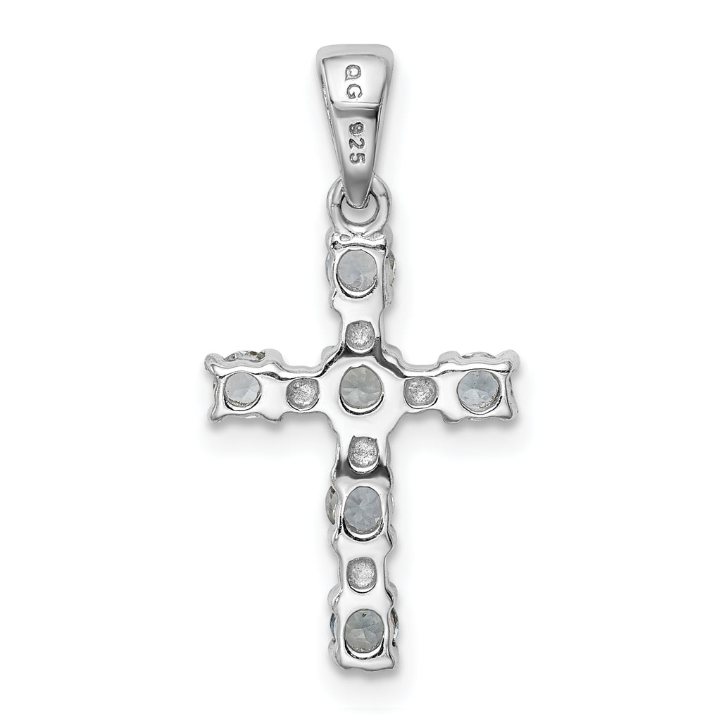 Sterling Silver Rhodium-plated Aquamarine & Diamond Accent Cross Pendant