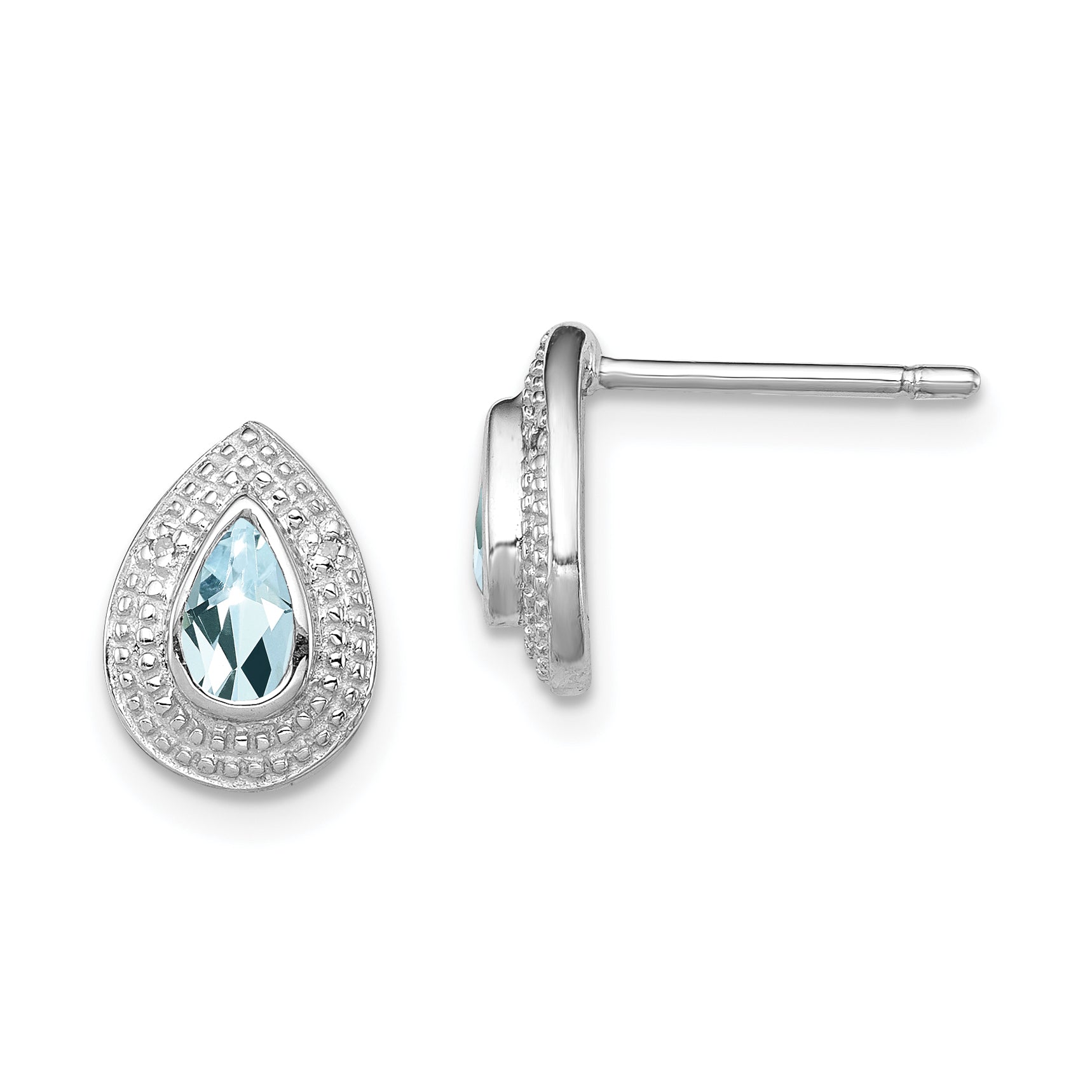 Sterling Silver Rhodium Aqua & Diamond Post Earrings Main image