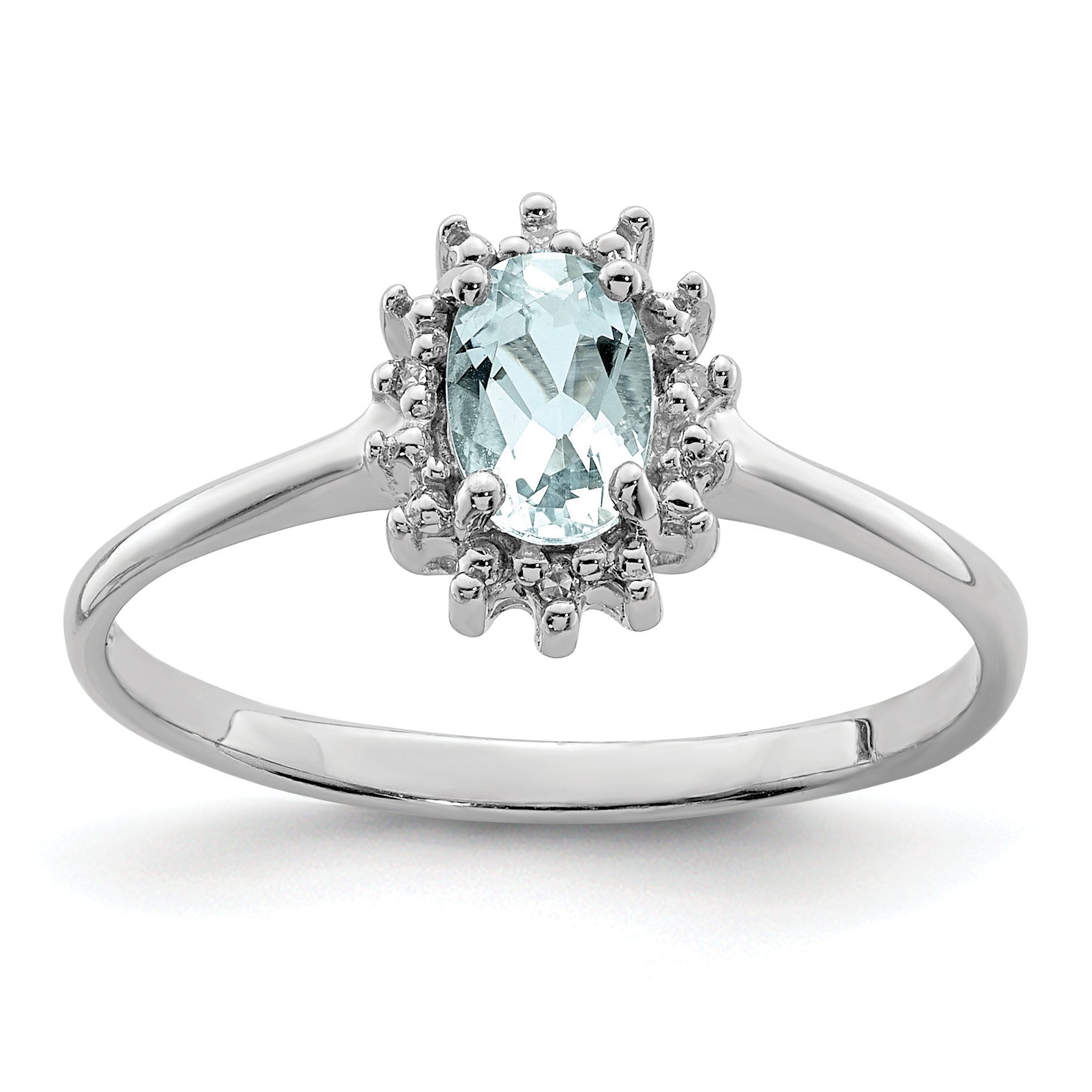 Sterling Silver Rhodium Aquamarine Diamond Ring Main image