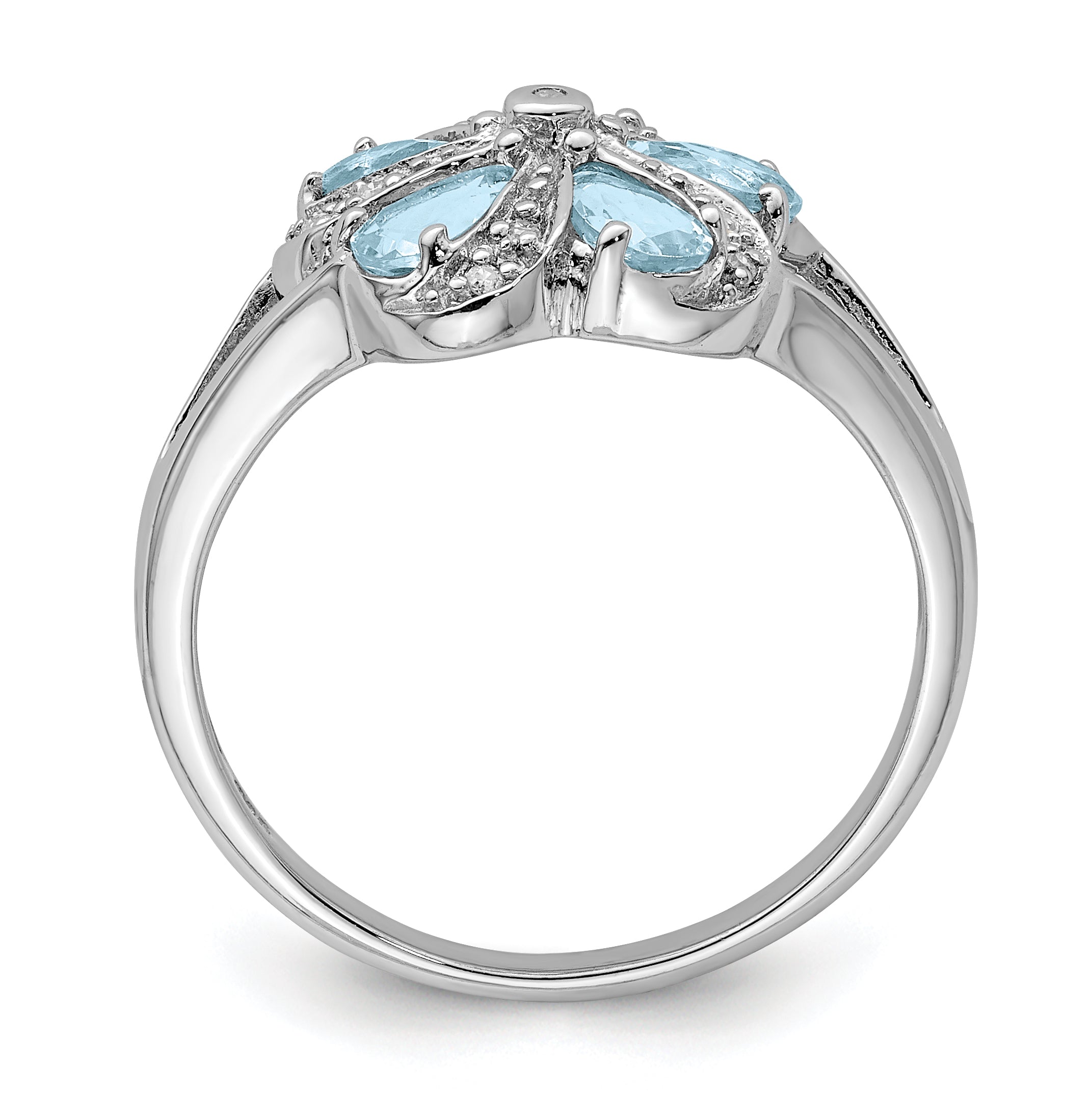 Sterling Silver Rhodium Aquamarine Diamond Ring Secondary image