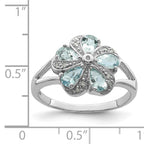 Sterling Silver Rhodium Aquamarine Diamond Ring