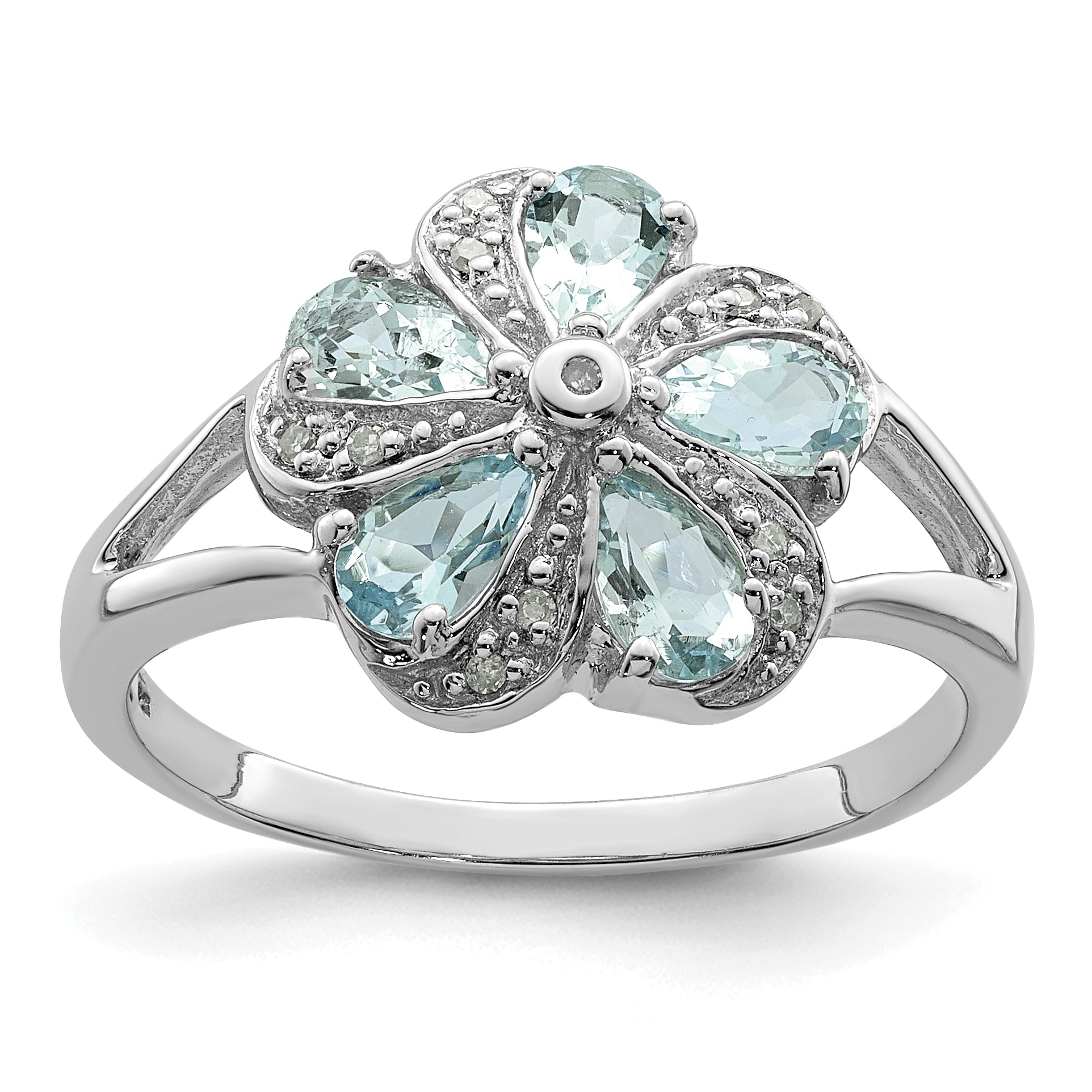 Sterling Silver Rhodium Aquamarine Diamond Ring Main image