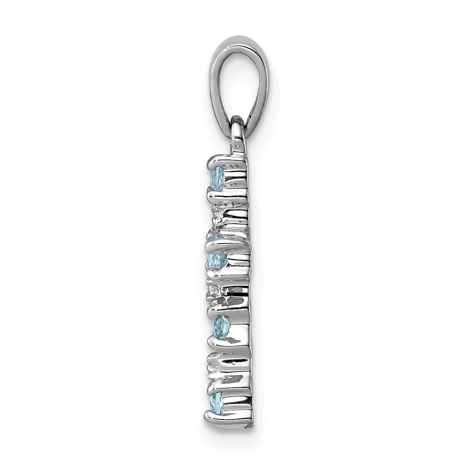 Sterling Silver Rhodium Lt Sw Blue Topaz Cross & Diamond Accent Pendant Secondary image