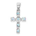 Sterling Silver Rhodium Lt Sw Blue Topaz Cross & Diamond Accent Pendant