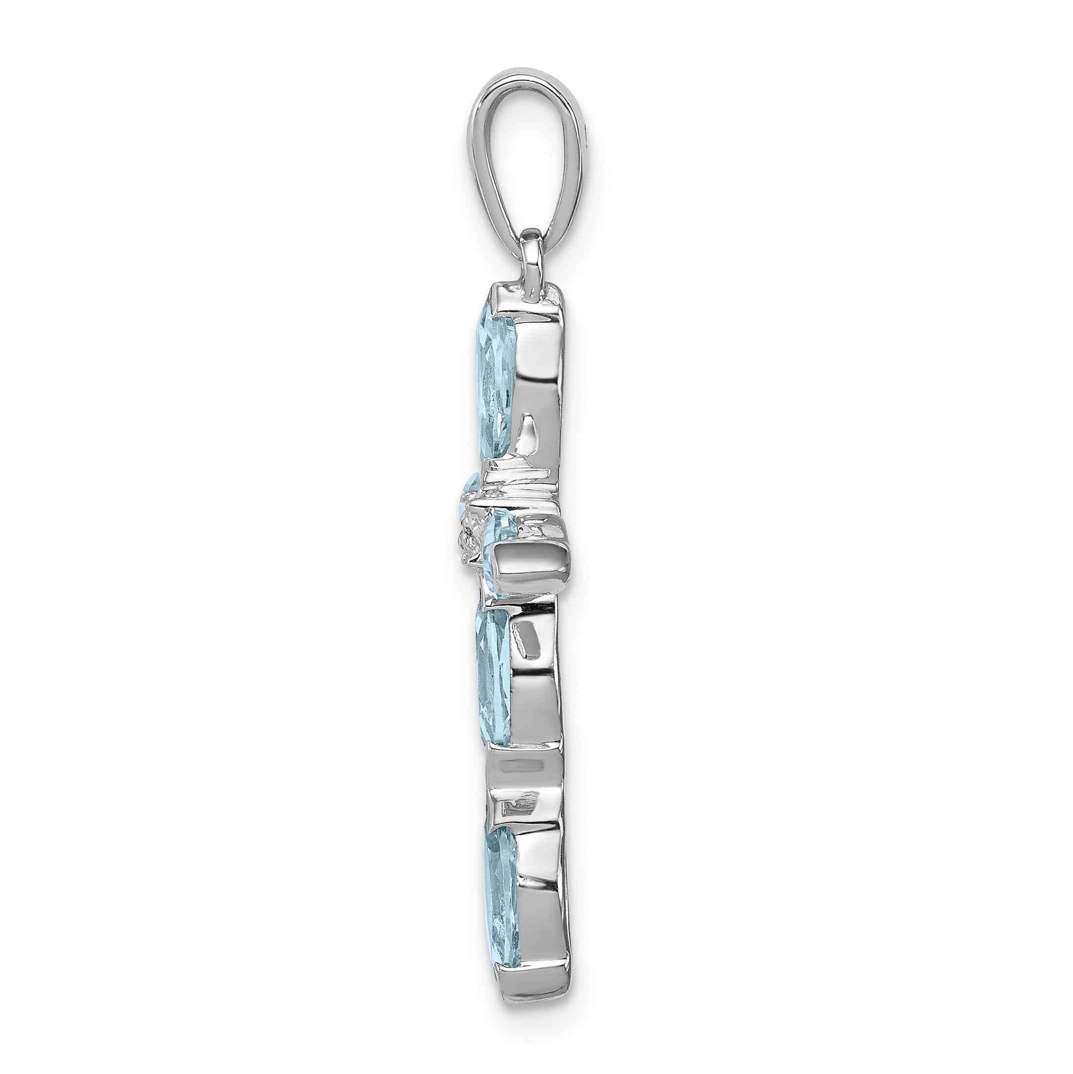 Sterling Silver Rhodium Lt Sw Blue Topaz Cross & Diamond Pendant Secondary image