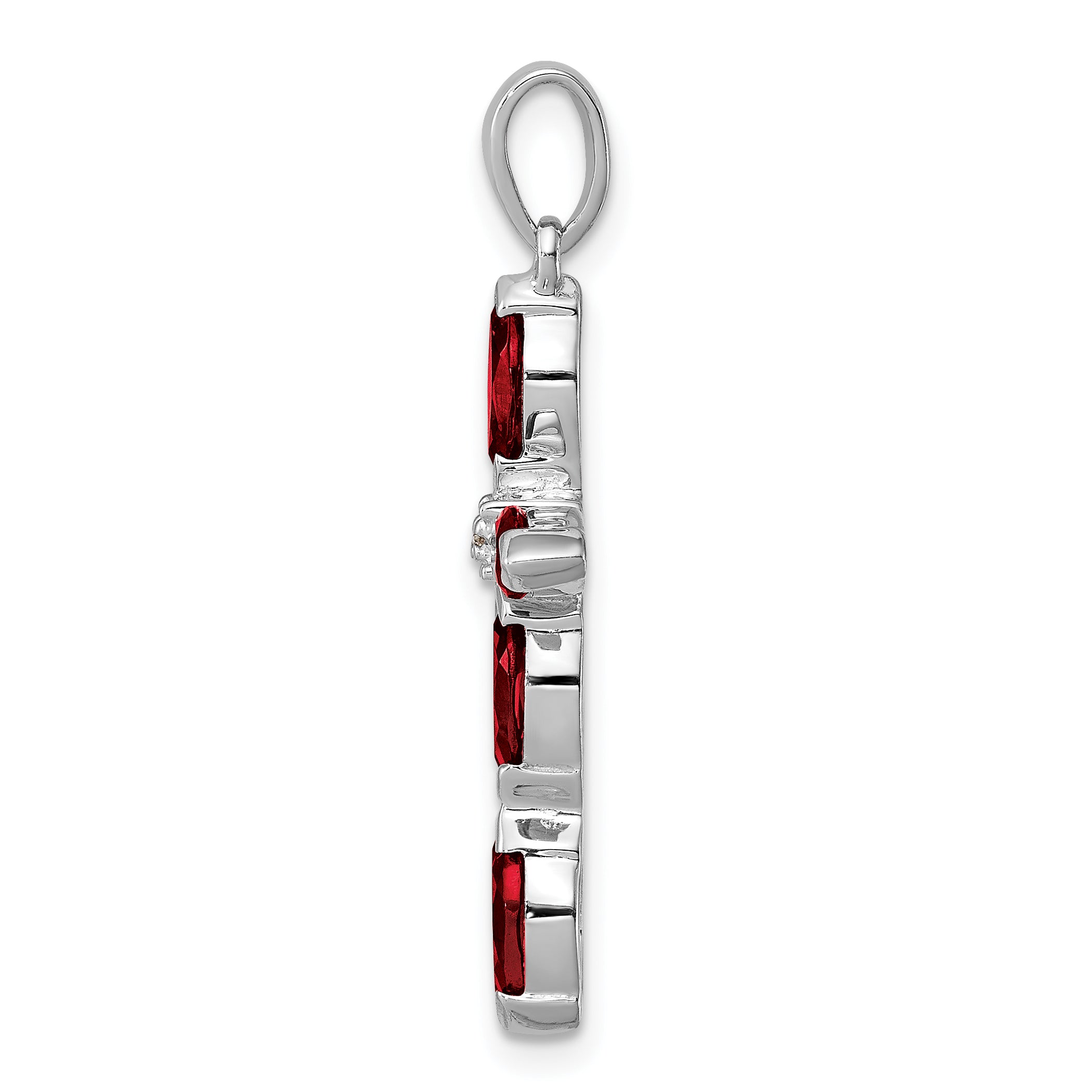 Sterling Silver Rhodium Garnet & Diamond Cross Pendant Secondary image