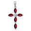 Sterling Silver Rhodium Garnet & Diamond Cross Pendant