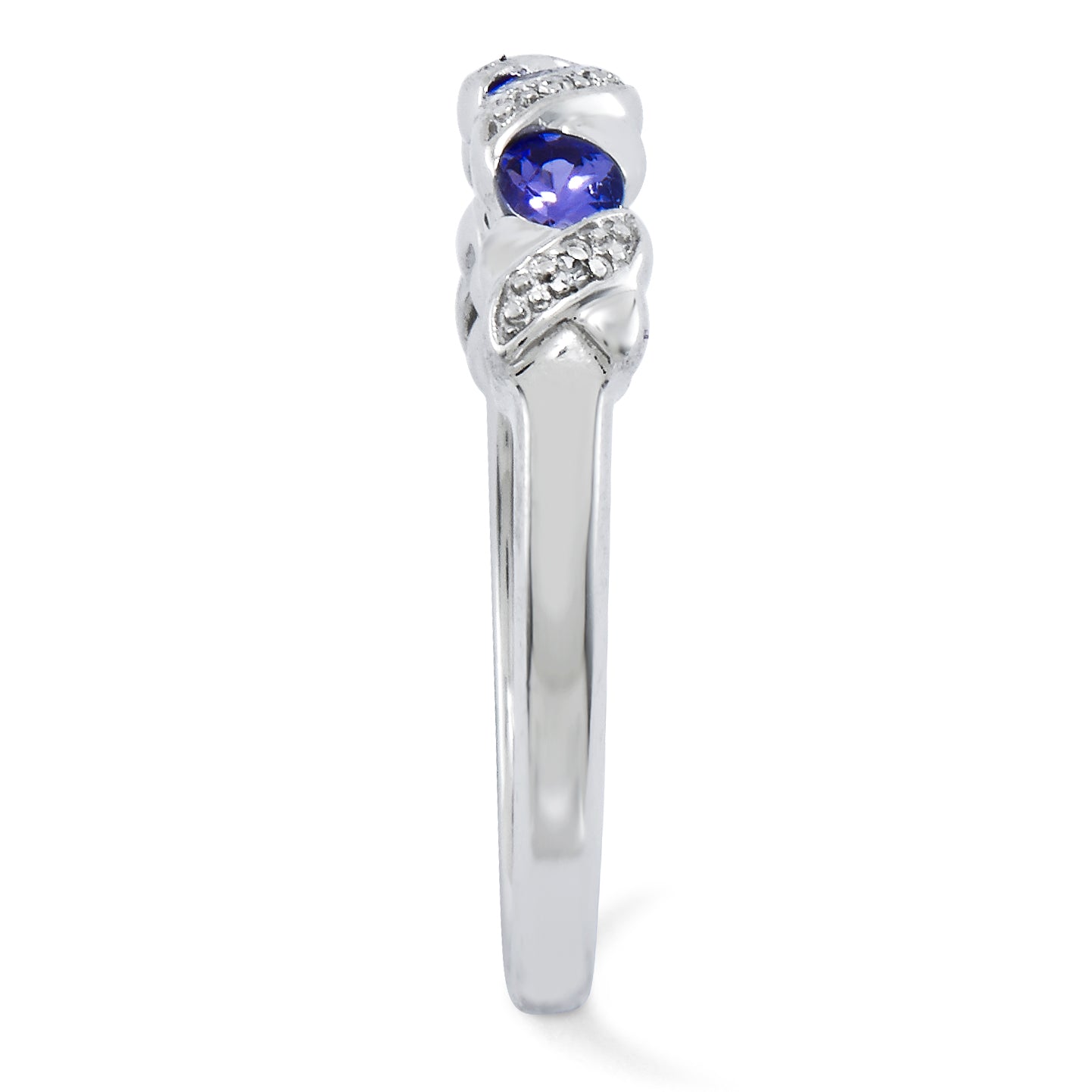 Sterling Silver Rhodium Tanzanite & Diamond Ring