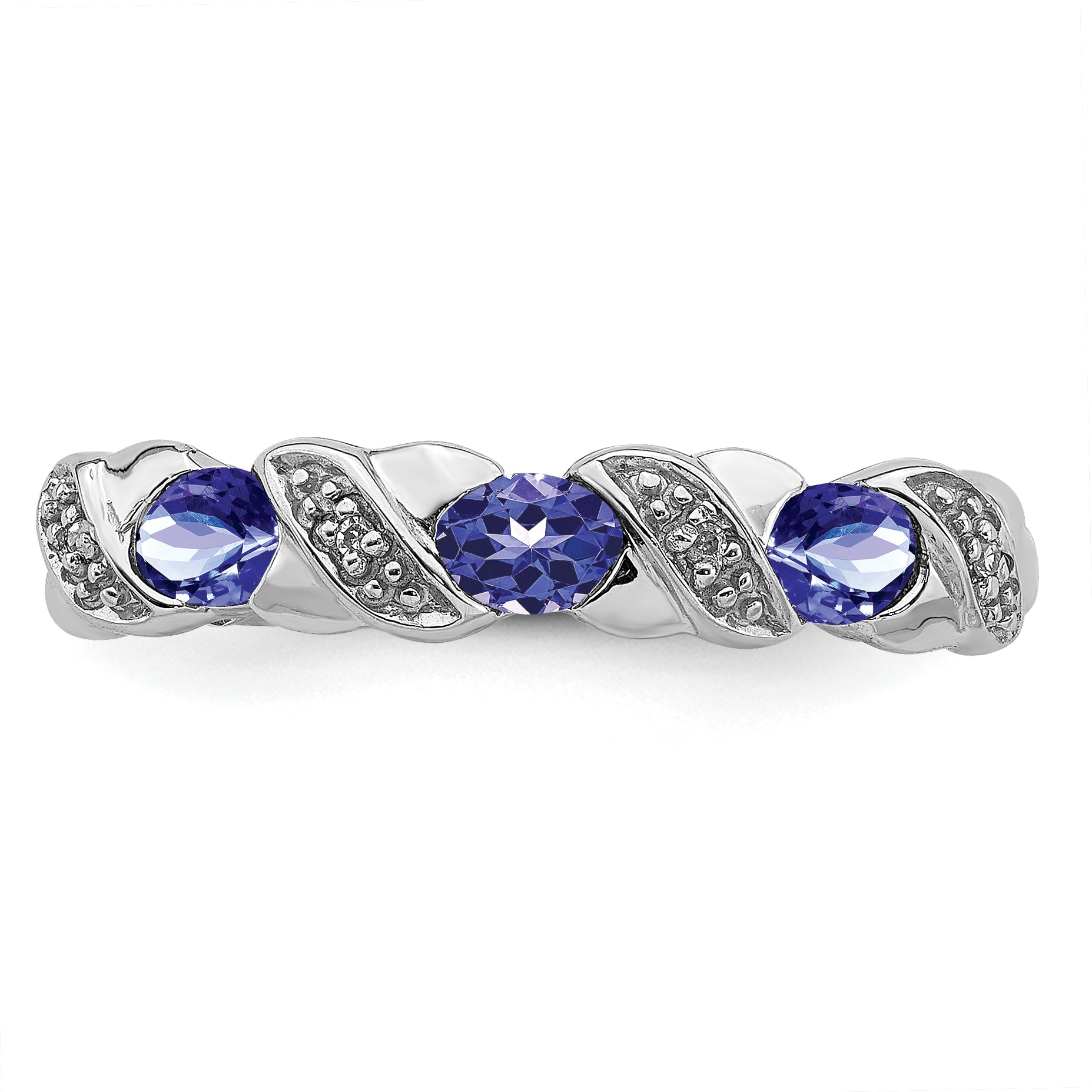 Sterling Silver Rhodium Tanzanite & Diamond Ring
