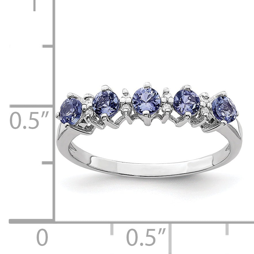 Sterling Silver Rhodium Tanzanite & Diamond Ring