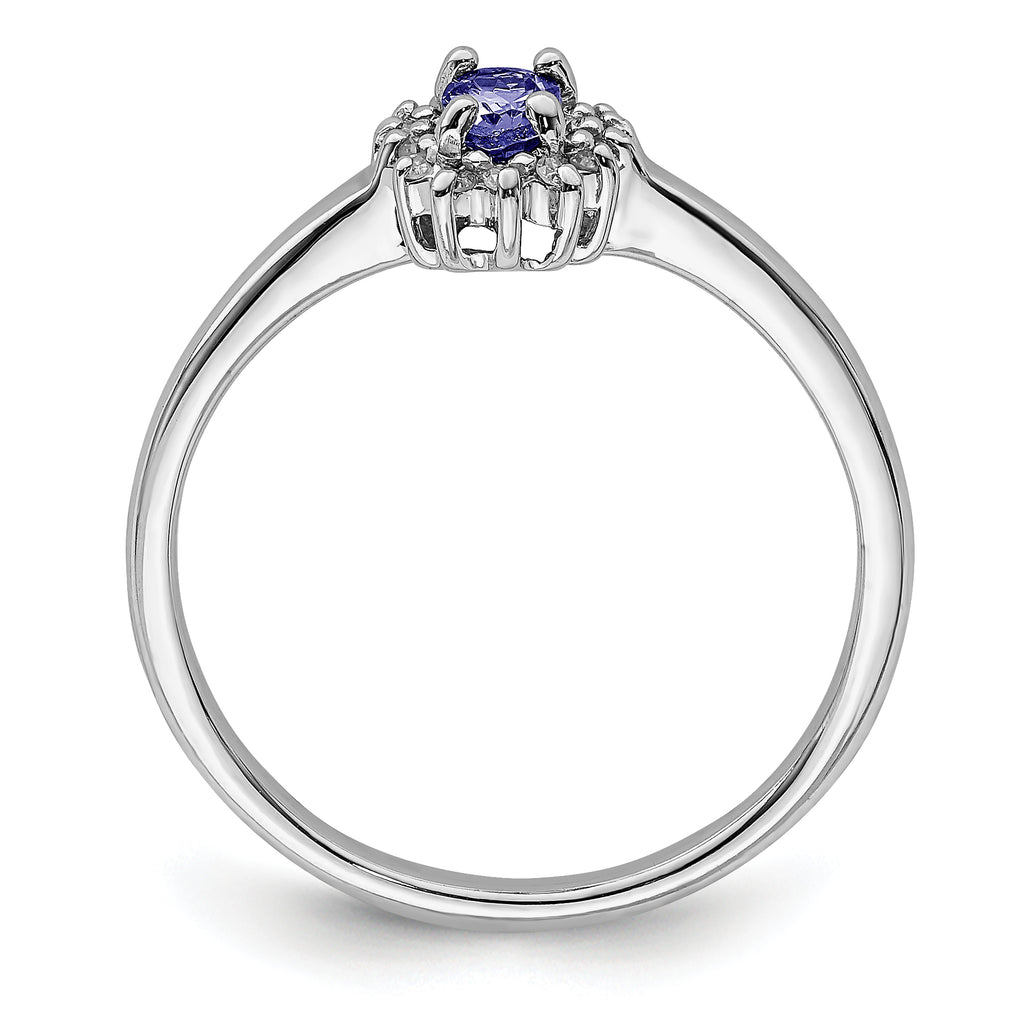 Sterling Silver Rhodium Tanzanite & Diamond Ring