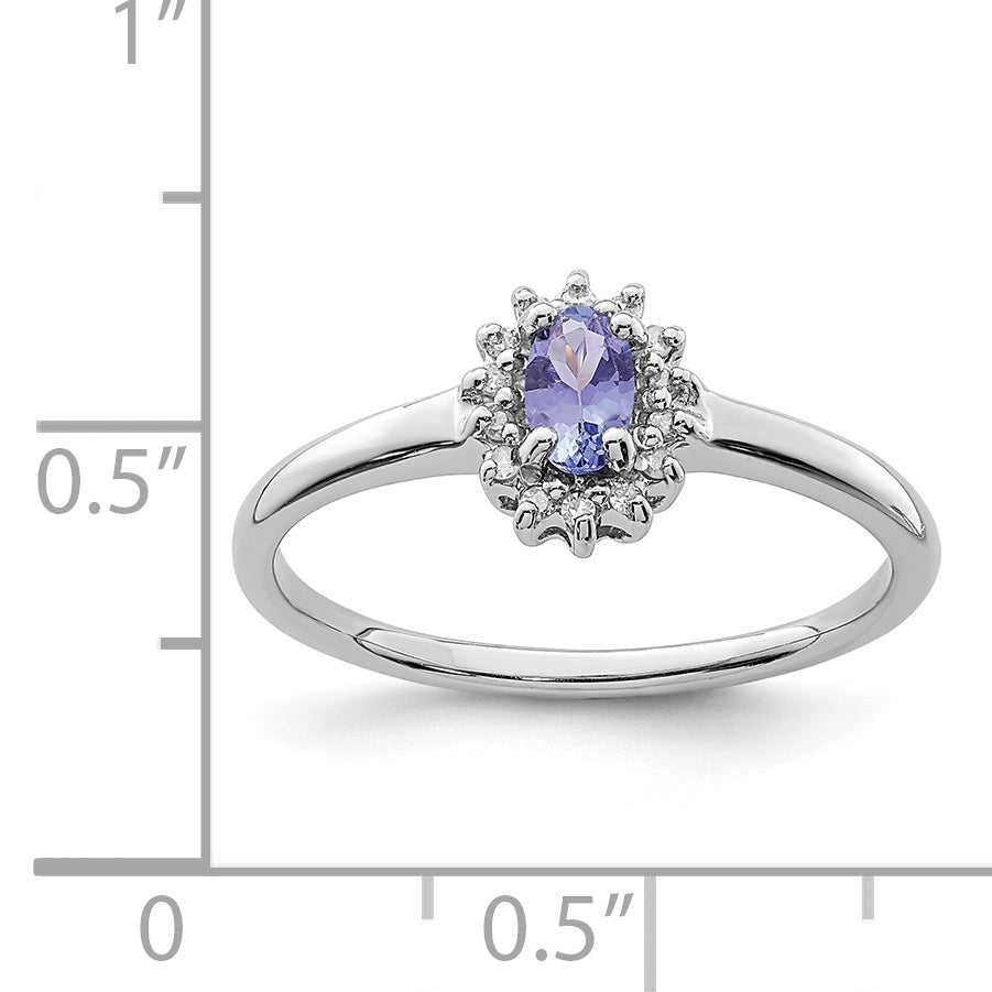 Sterling Silver Rhodium Tanzanite & Diamond Ring