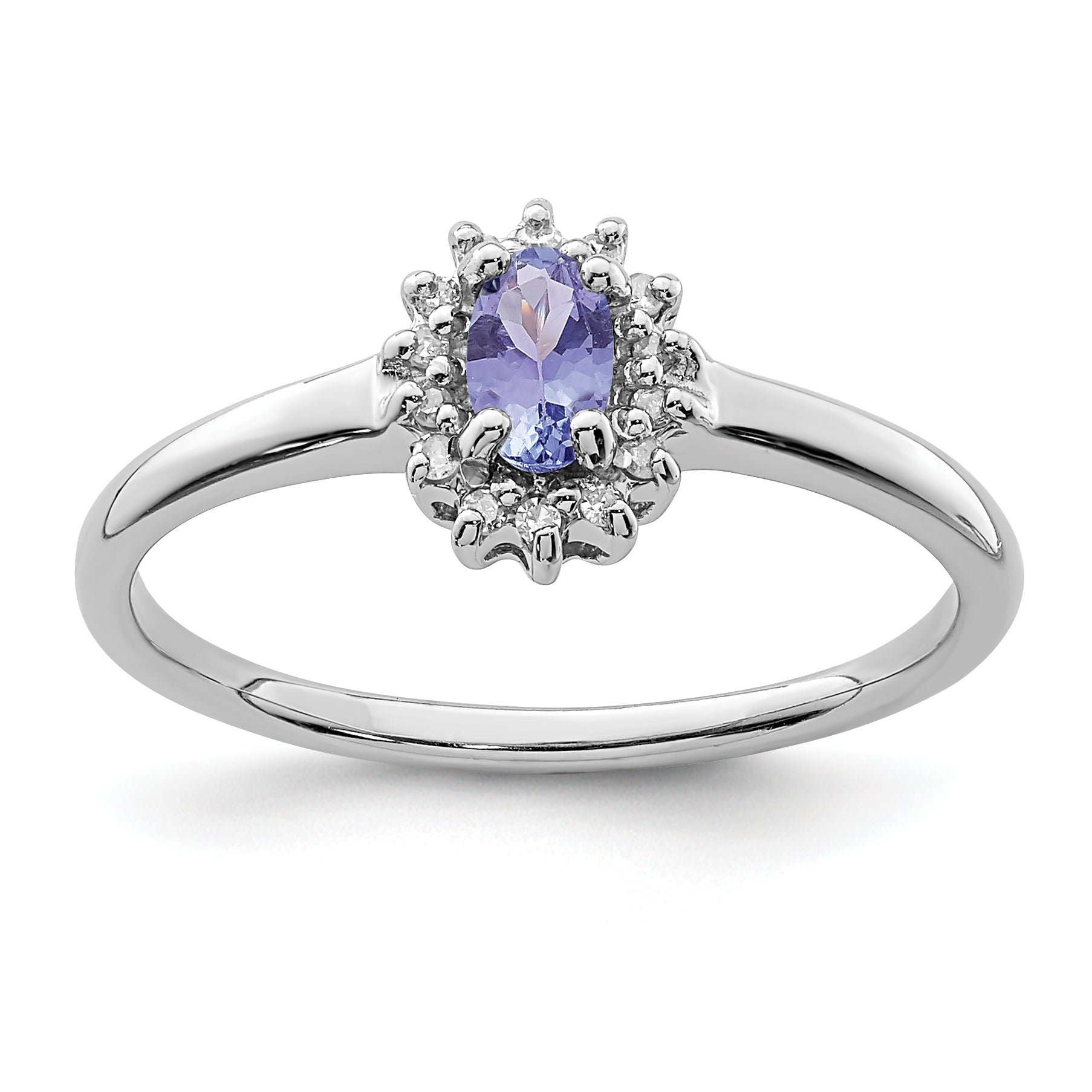 Sterling Silver Rhodium Tanzanite & Diamond Ring Main image