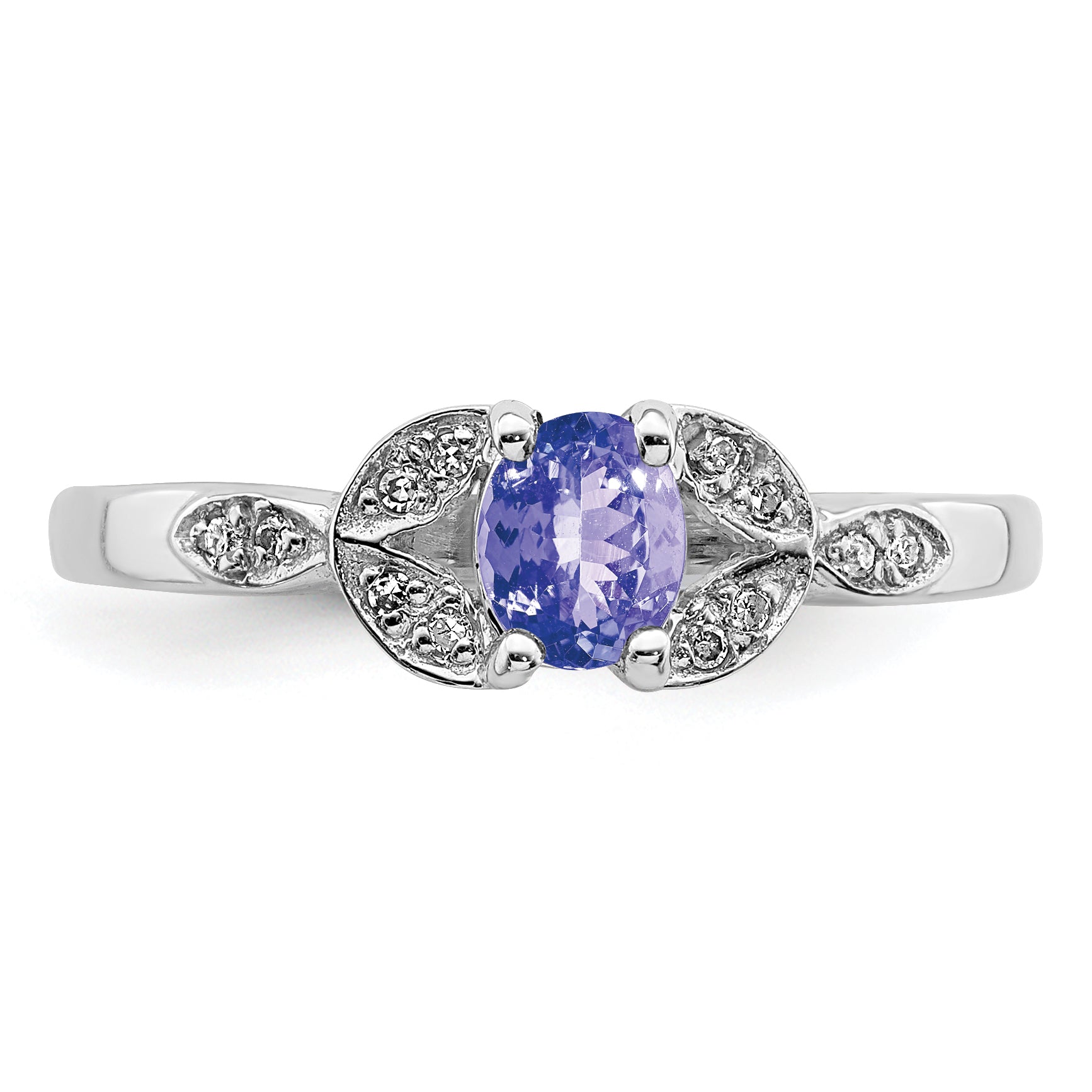 Sterling Silver Rhodium Tanzanite & Diamond Ring
