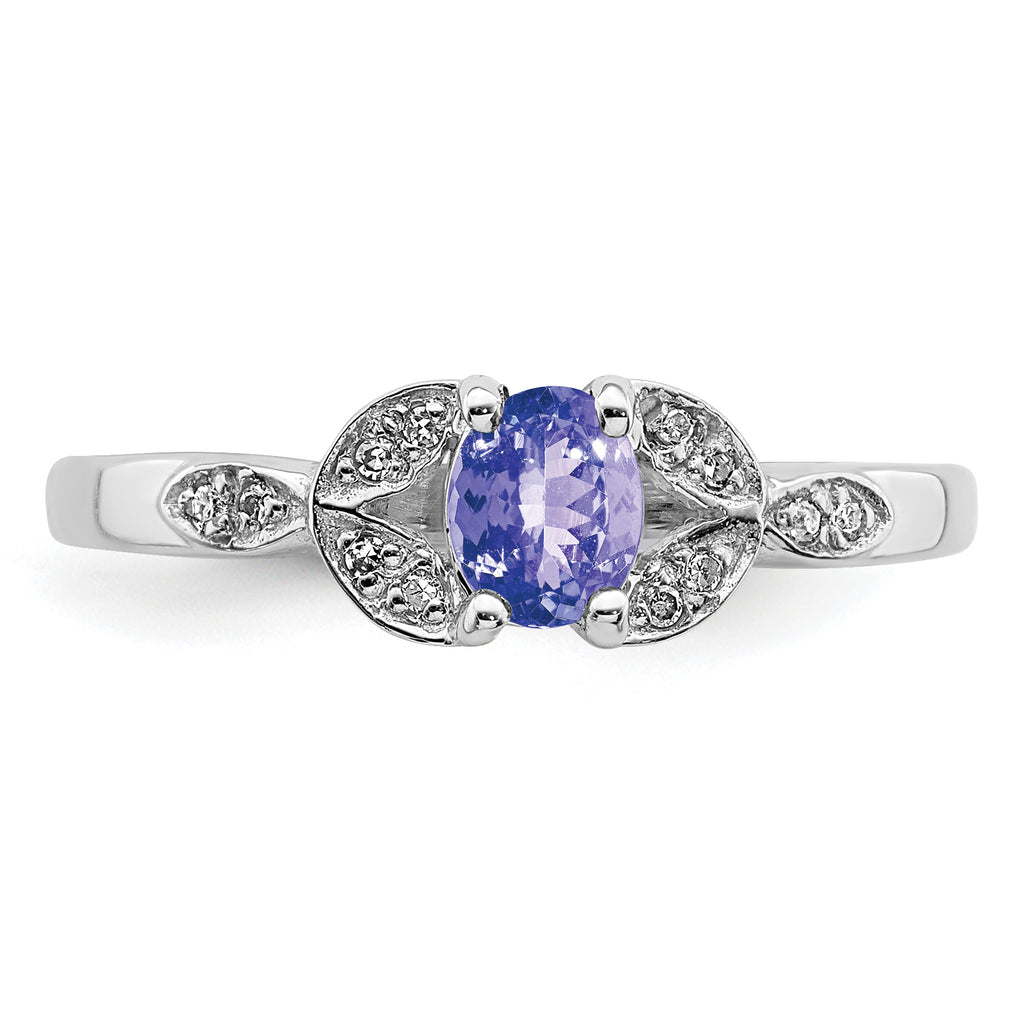 Sterling Silver Rhodium Tanzanite & Diamond Ring